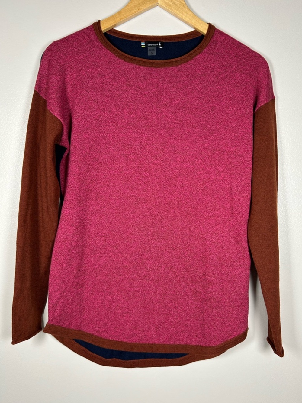 Smartwool Pink and Blue Colorblock Wool Blend Shadow Pine Top Sweater